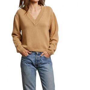 NEW PERFECTWHITETEE addie cotton oversized v-neck sweater in suede